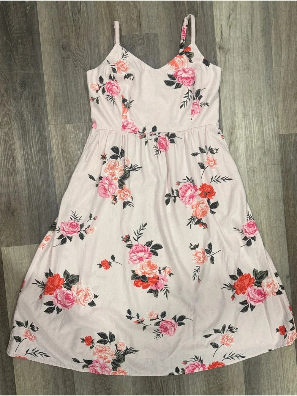 Old Navy Light Pink Floral Linen Spaghetti Strap Dress